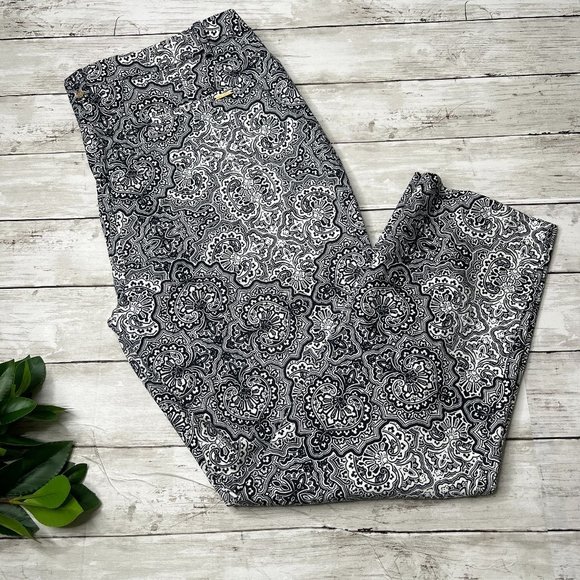 Anne Klein Pants - Anne Klein  Damask Patterned Trousers 16 black and white